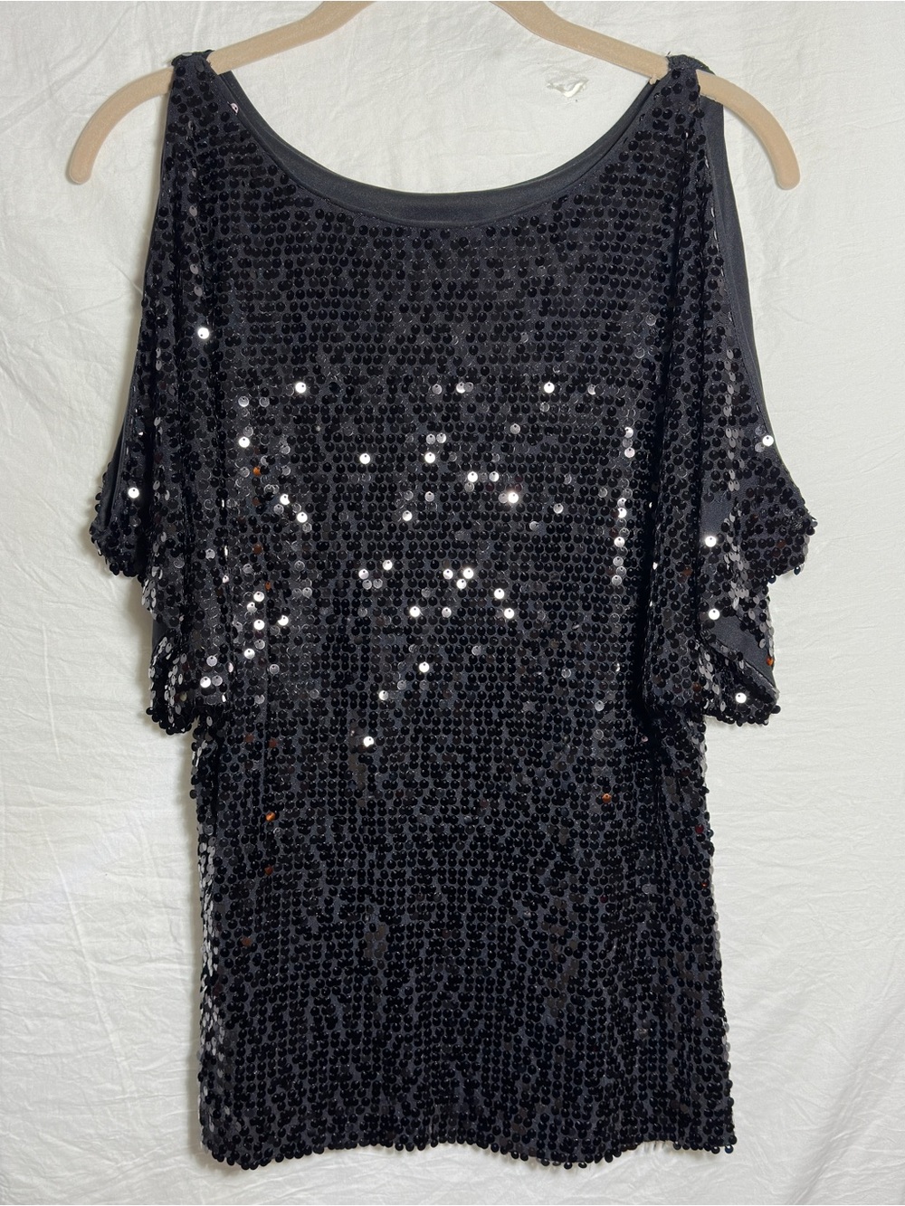 Adrianna Papel Evening Essentials Black Sequin Cold-Shoulder Top Small Glam